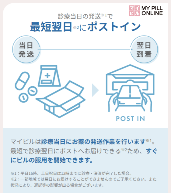 マイピルオンラインクリニック：アフターピルの配送について
